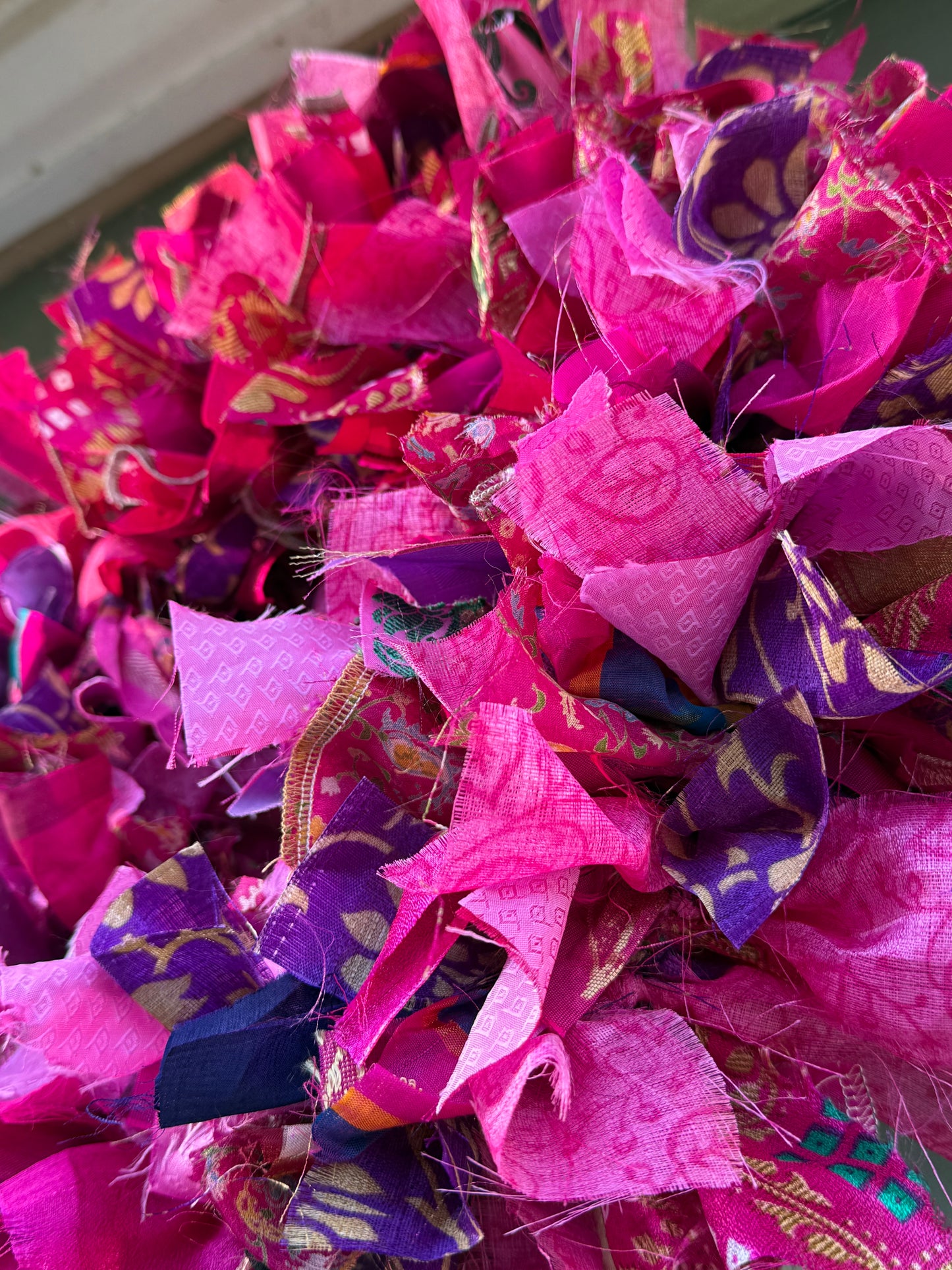 Handmade Upcycled Sari Rag Wreath, Handmade Unusual Christmas Door Wreath