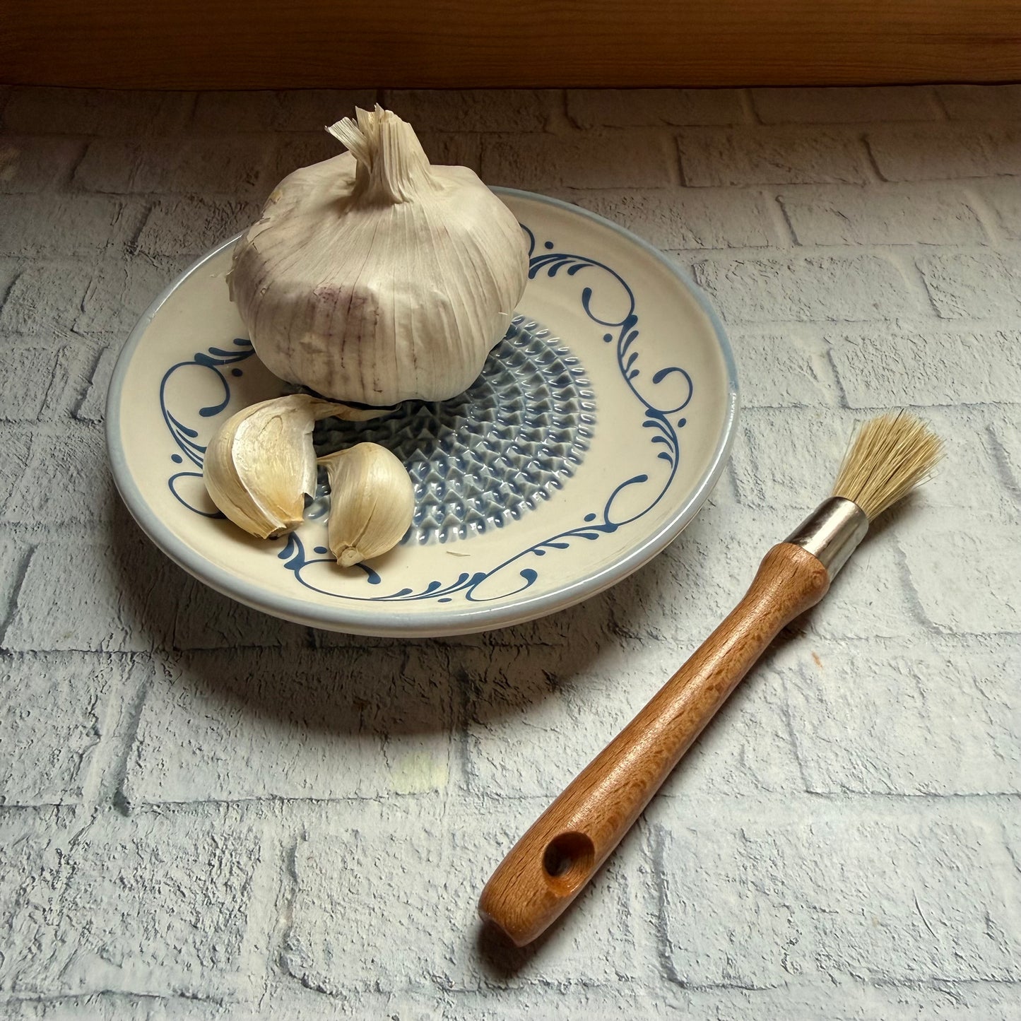 Handmade Ceramic Garlic, Ginger and Vegetable Grater Plate and with Brush (Optional), Garlic Grater Plate