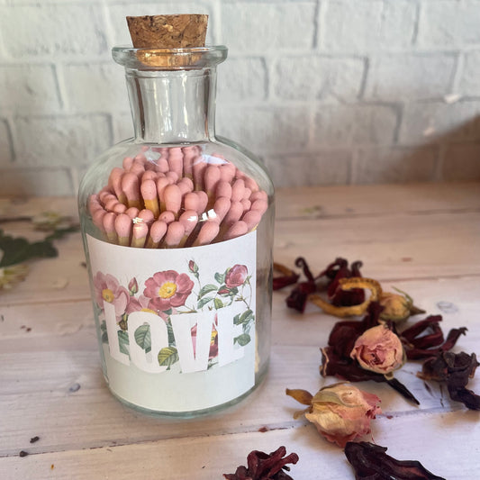 Sending Love Glass Jar of Coloured Matches, Mother’s Day, Bridal Shower, New Home, Shabbat, Shana Tova, Wedding Favours, Valentines Gift