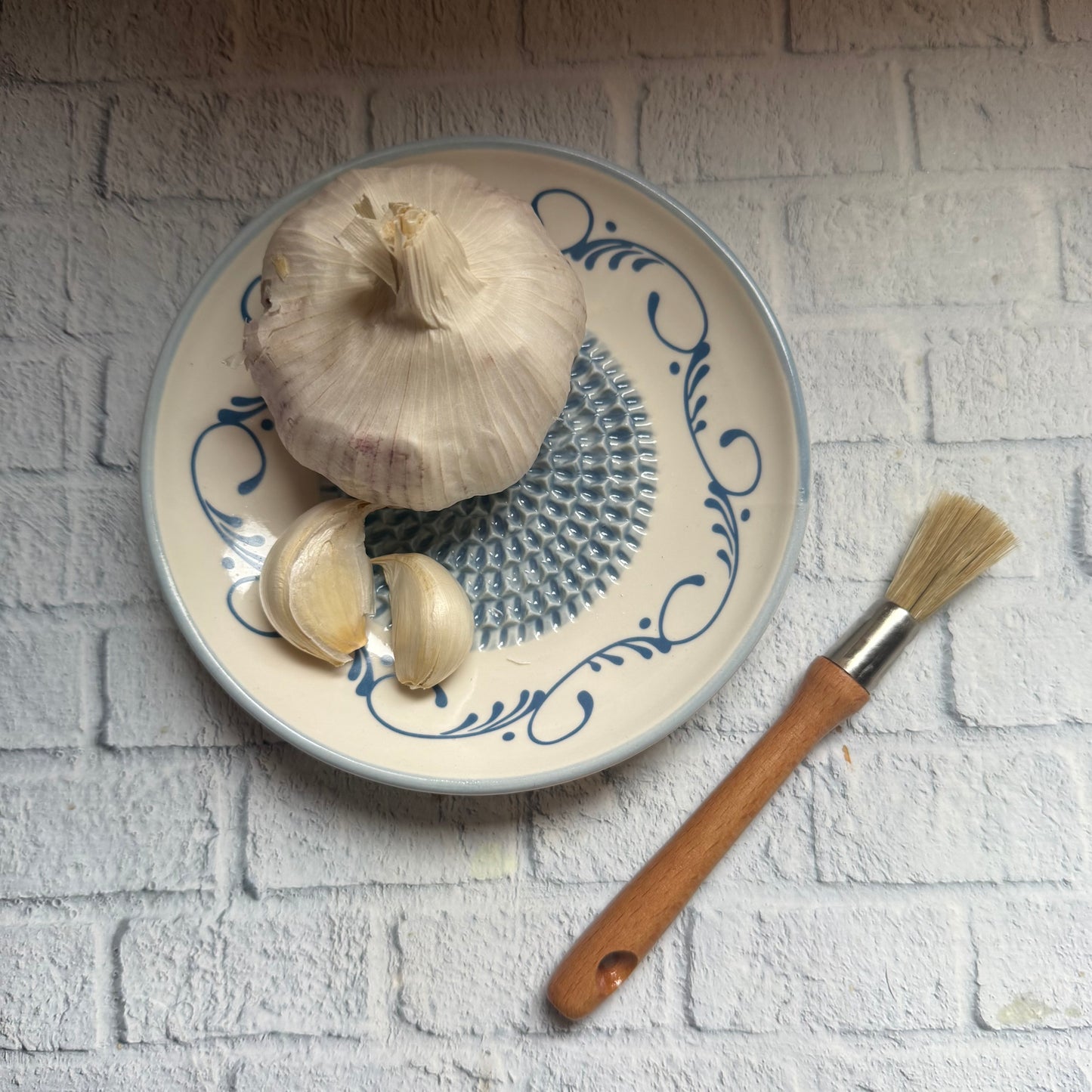Handmade Ceramic Garlic, Ginger and Vegetable Grater Plate and with Brush (Optional), Garlic Grater Plate