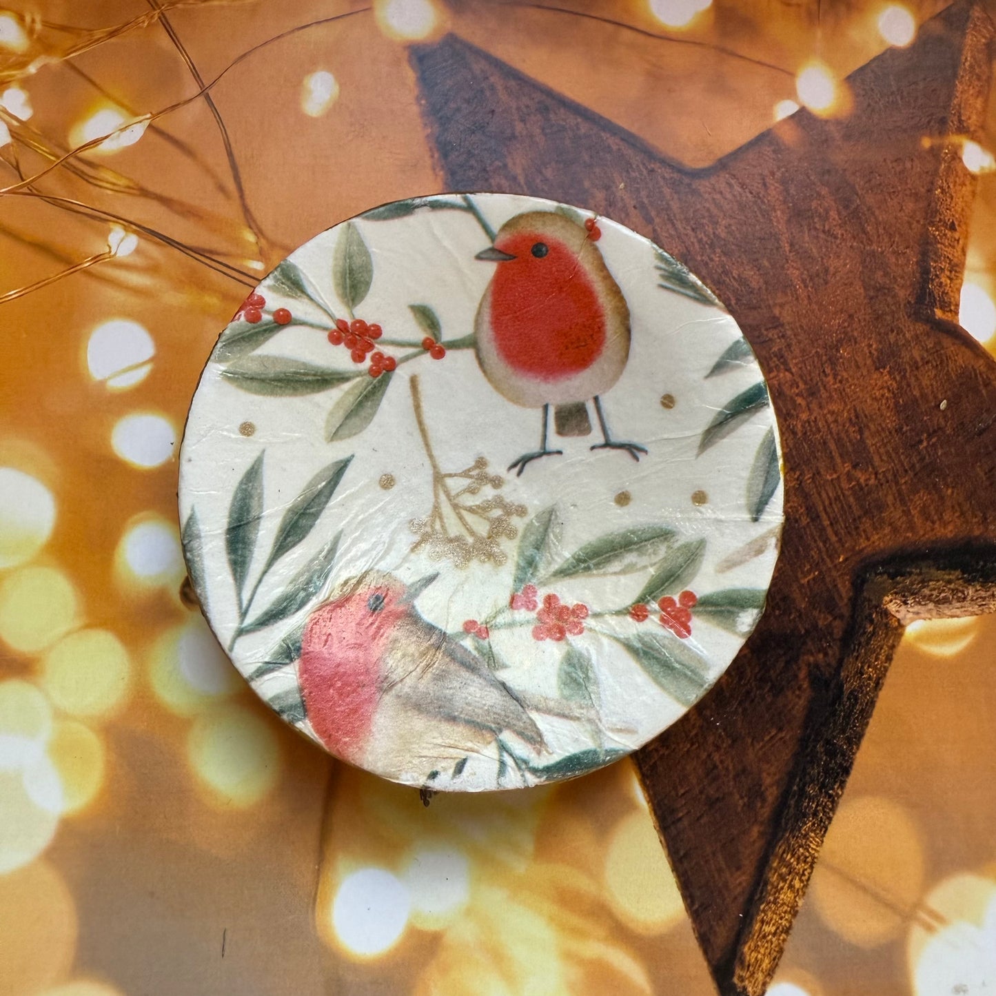 Handmade and Decorated Christmas Robin Trinket Dish, Ceramic Jewellery Tray
