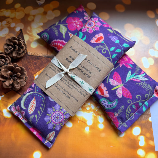 Purple Floral Fabric Reusable Wheat and Lavender Heat or Chill Pad |Heat Packs | Weighted Aromatherapy Eye Pillow