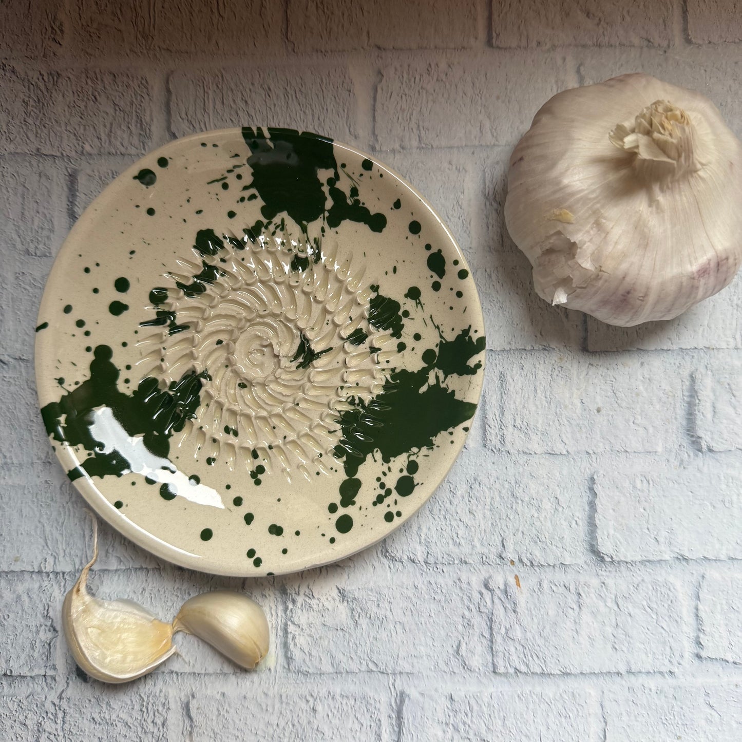Handmade Ceramic Garlic, Ginger and Vegetable Grater Plate and with Brush (Optional), Garlic Grater Plate