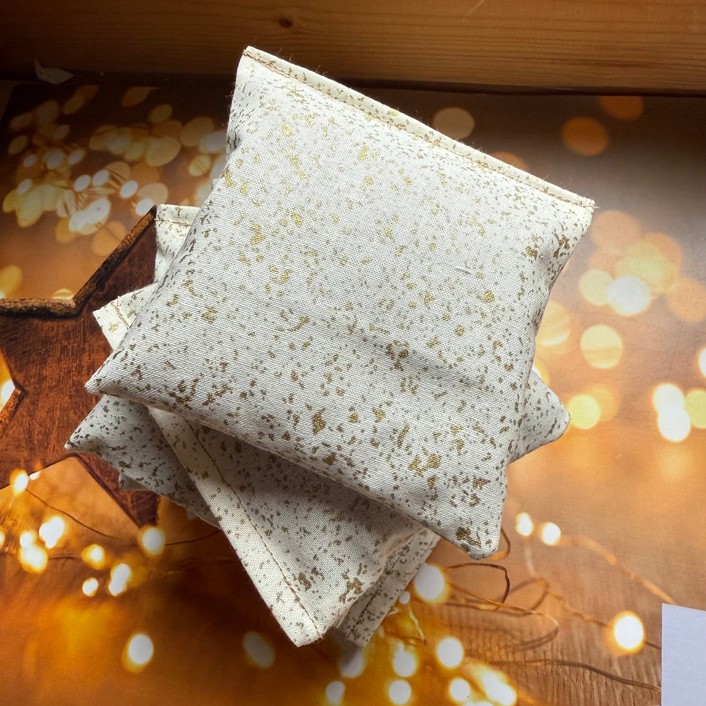 2 x Christmas Gold Fabric Kentish Lavender Bags Handmade in UK | Eco Air Freshener and Drawer Scents