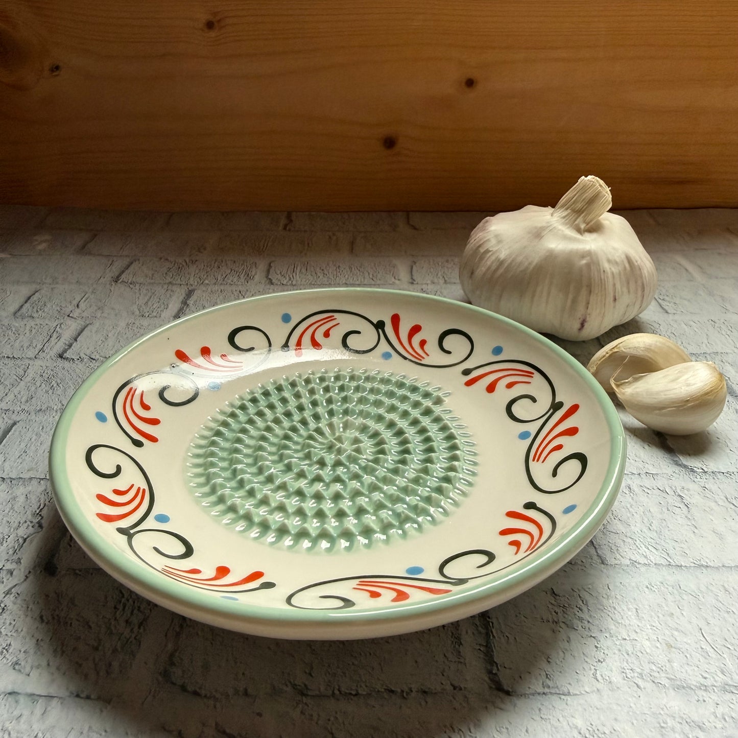 Handmade Ceramic Garlic, Ginger and Vegetable Grater Plate and with Brush (Optional), Garlic Grater Plate