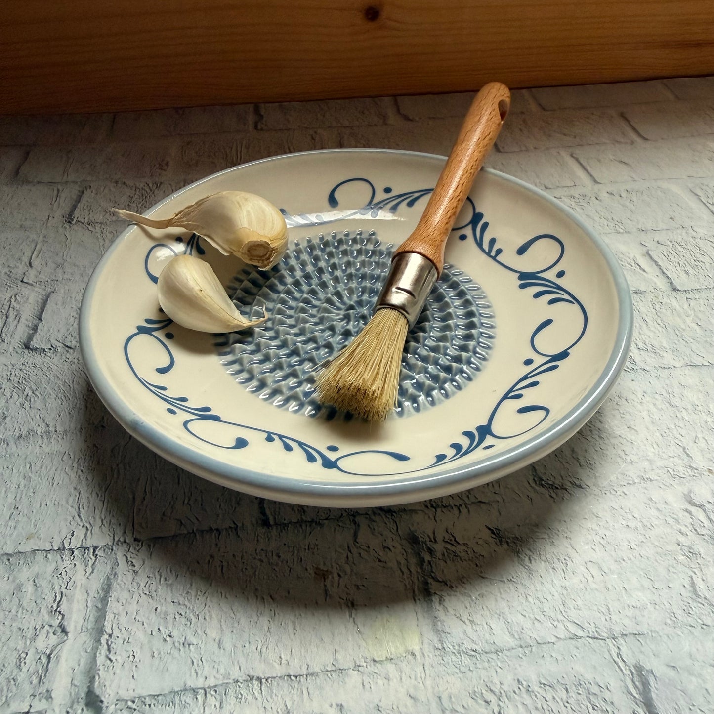 Handmade Ceramic Garlic, Ginger and Vegetable Grater Plate and with Brush (Optional), Garlic Grater Plate