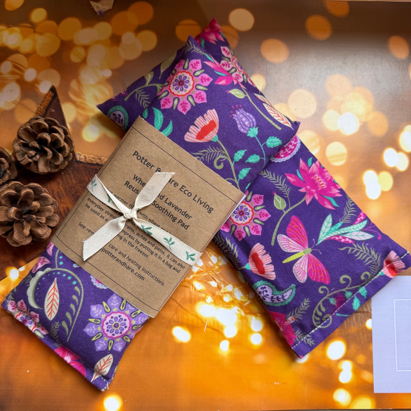 Purple Floral Fabric Reusable Wheat and Lavender Heat or Chill Pad |Heat Packs | Weighted Aromatherapy Eye Pillow