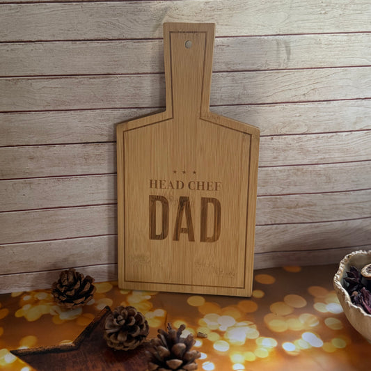 Head Chef Dad Bamboo Serving Board, Birthday Gift for Dad