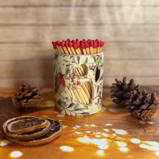 Christmas Robin Match Pot with Strike and Red 10cm Matches