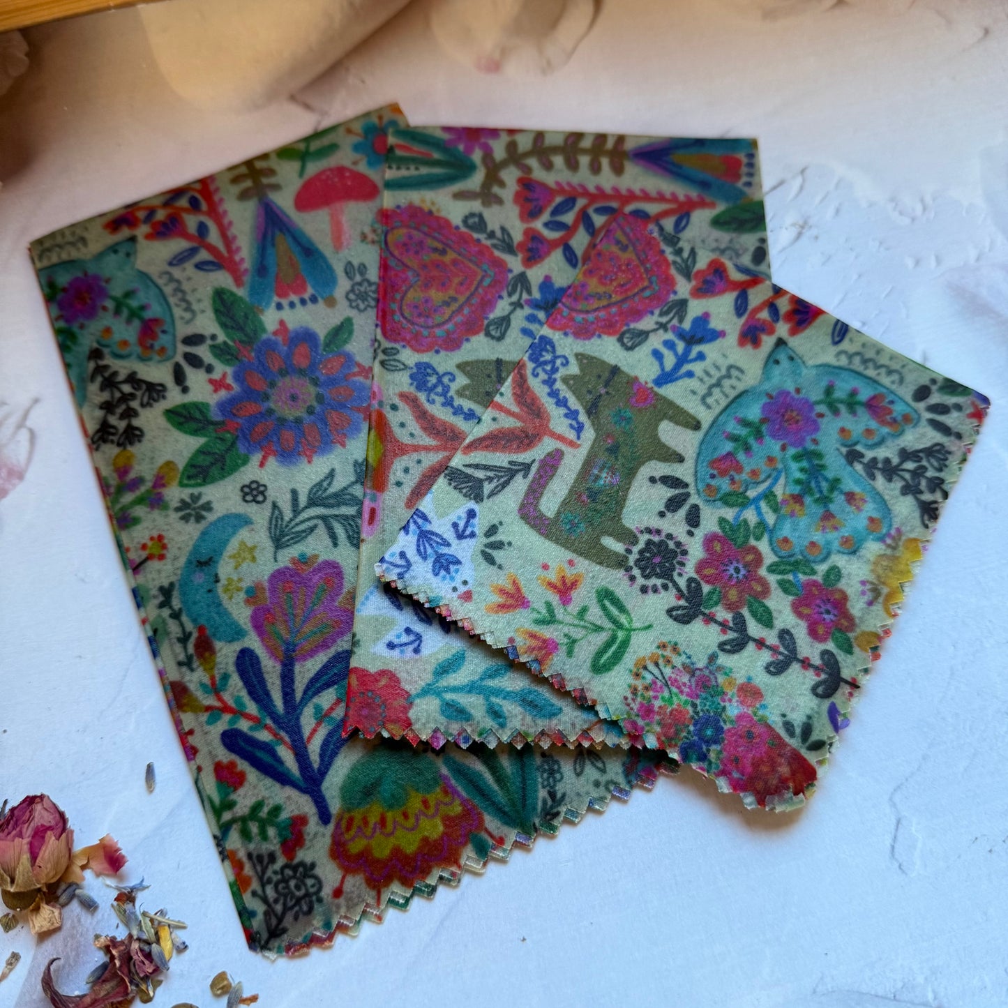 Pretty Print Set of 3 (S,M,L) Beeswax Wraps | Eco Friendly Sandwich Wraps