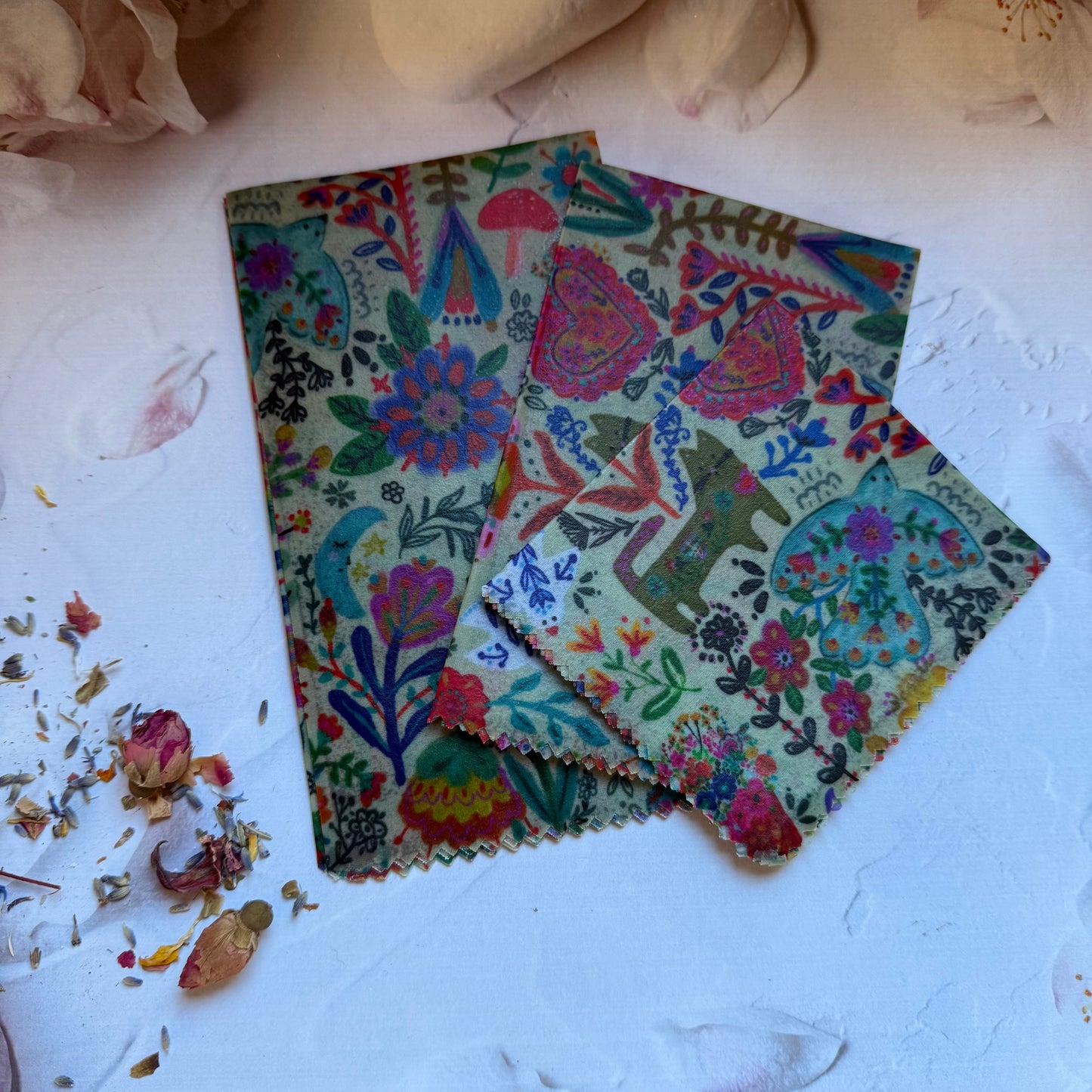 Pretty Print Set of 3 (S,M,L) Beeswax Wraps | Eco Friendly Sandwich Wraps