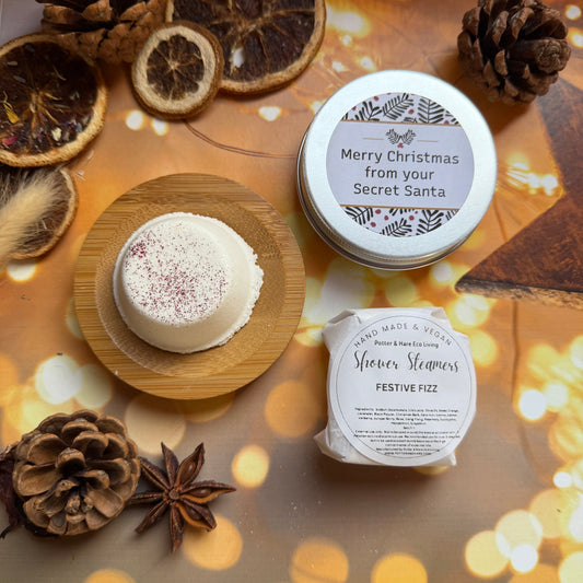 Secret Santa Shower Steamer Tin: Festive Fizz Scent