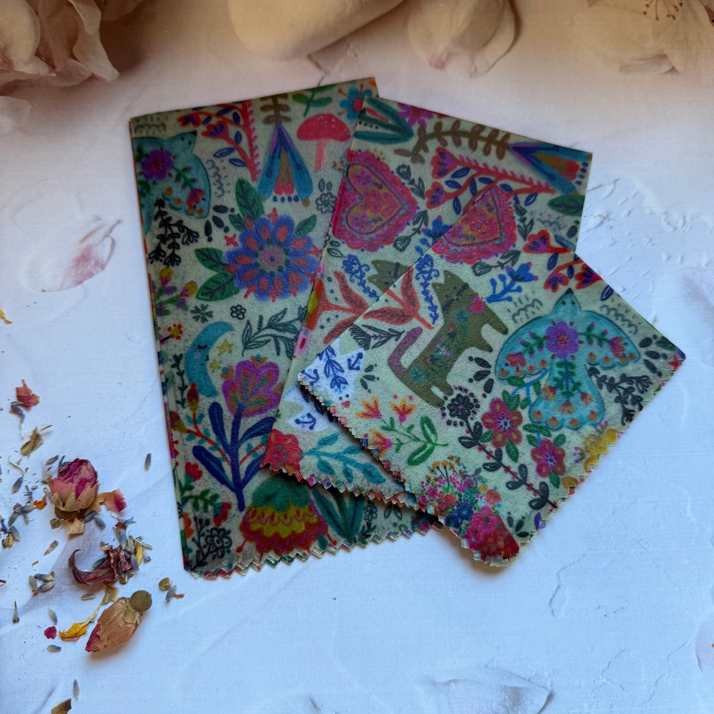 Pretty Print Set of 3 (S,M,L) Beeswax Wraps | Eco Friendly Sandwich Wraps