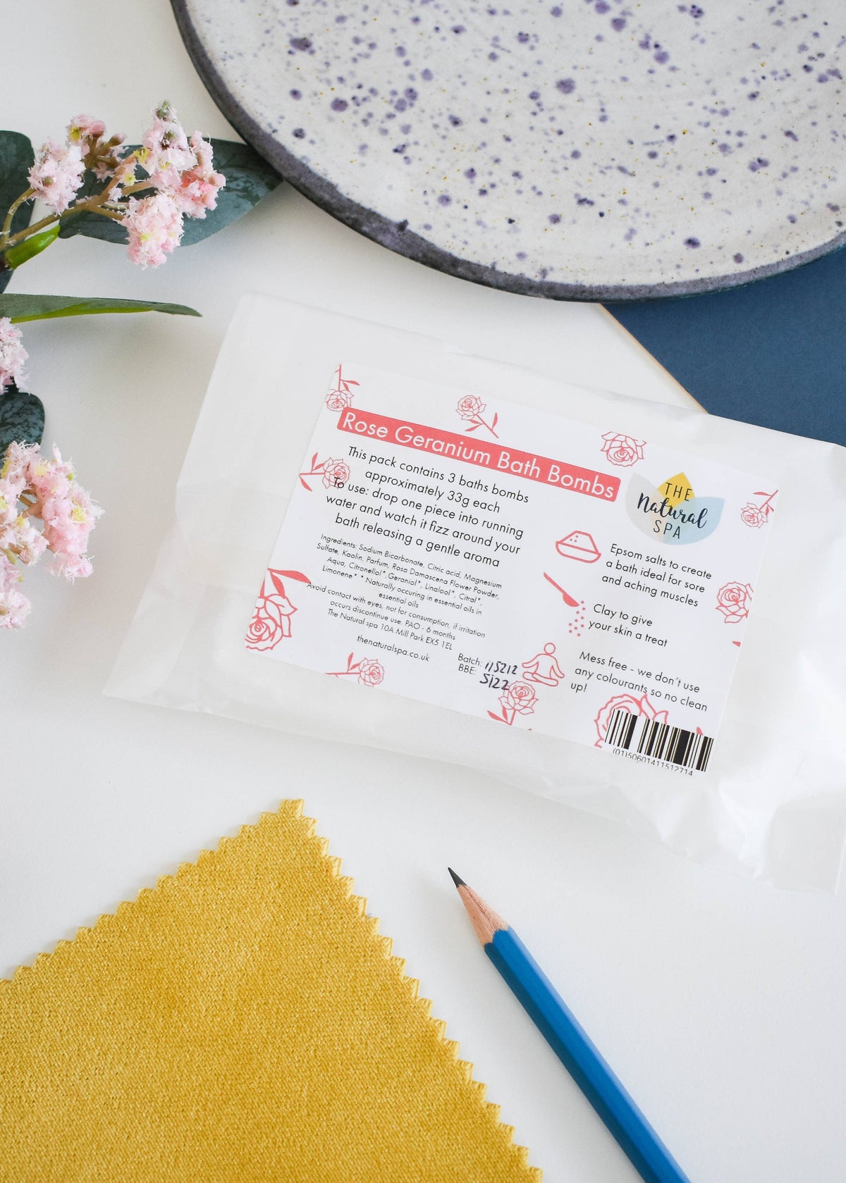 The Natural Spa Cosmetics - Rose Geranium -Bath Bombs - Vegan Gift 3 per pack