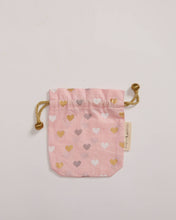 Load image into Gallery viewer, Reusable Fabric Gift Bags Double Drawstring - Hand Blocked Printed - Large - H33cm x W29cm / Pink Hearts
