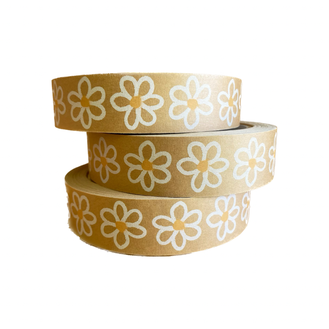 Eco Friendly, Recyclable and Compostable Printed Paper Sticky Tape - Daisy Print