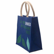 Load image into Gallery viewer, Set of 3 &quot;We are Leaves on the Same Tree&quot; Printed Jute Bags
