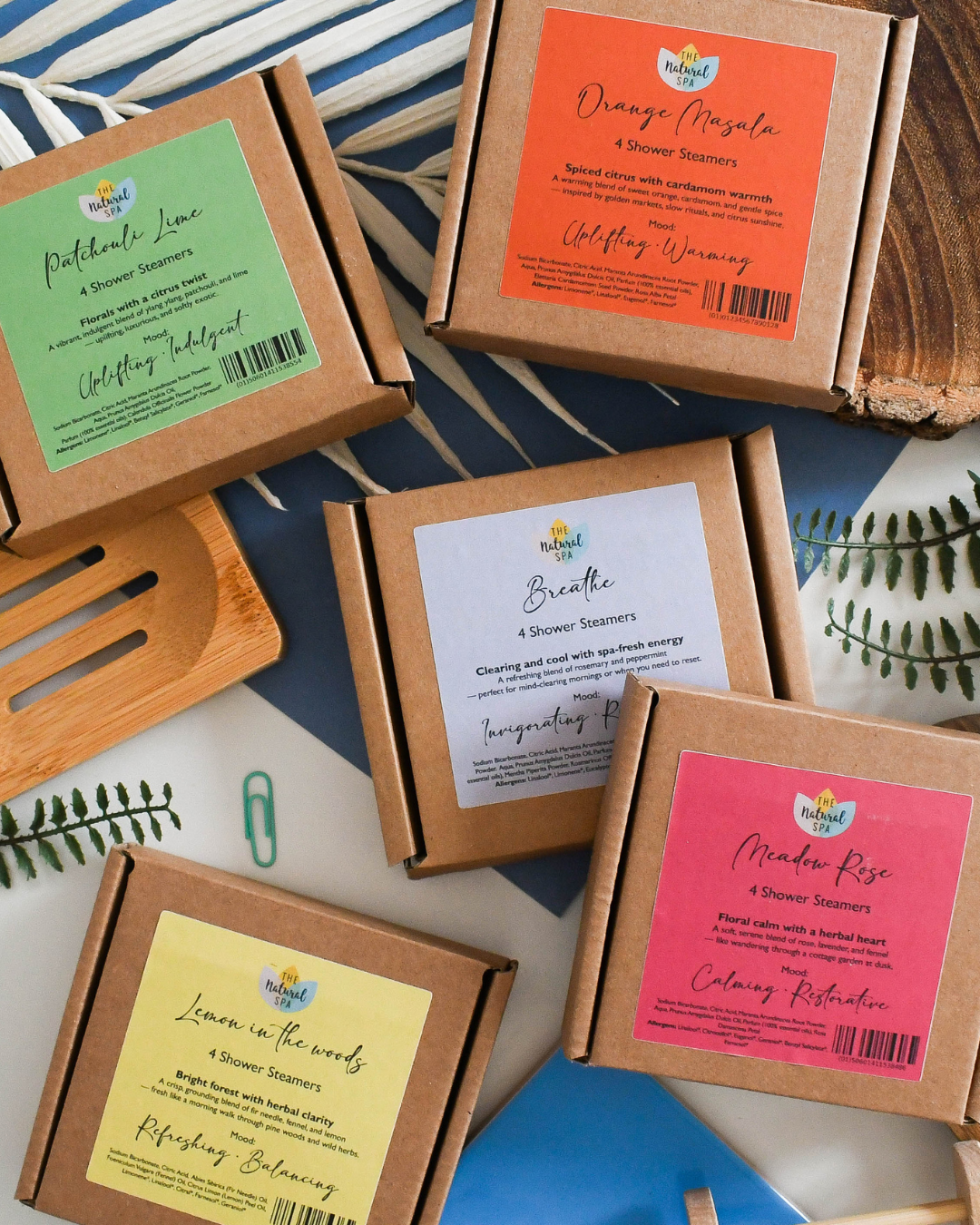 The Natural Spa Cosmetics - Shower Steamers Box of 4 | Bulk Pack (5 boxes) | Vegan Gift