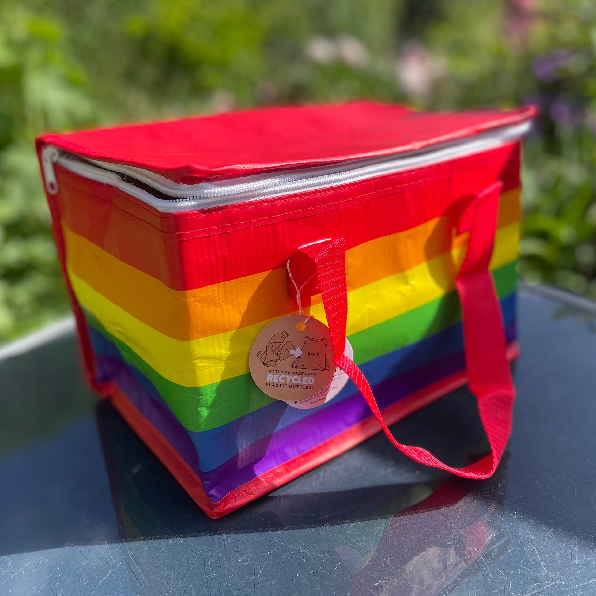 Rainbow Design Picnic Cool Bag made from Recycled Plastic Bottles - Insulated Lunch Bag | LGBTQ+ and Pride Gifts