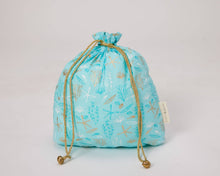 Load image into Gallery viewer, Reusable Fabric Gift Bags Double Drawstring - Hand Block Printed - Large - H33cm x W29cm / Marine
