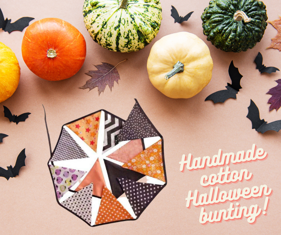 3m Fun Halloween Fabric Bunting, Great Baby First Halloween Decoration, Orange and Black Cotton Fabric Bunting | Washable | Reusable | Plastic Free