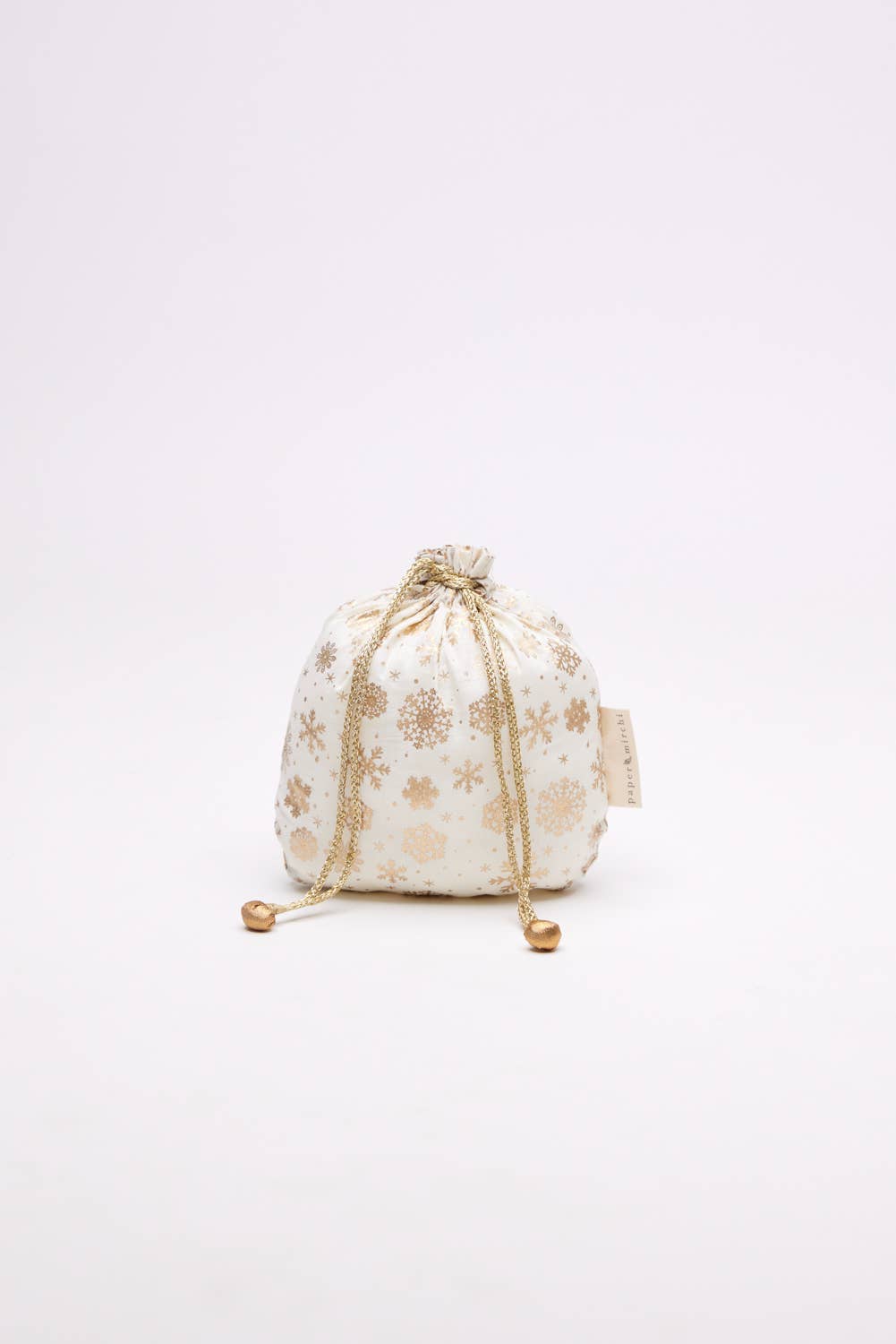 Reusable Fabric Gift Bags Double Drawstring - Hand Block Printed - Medium - H23cm x W19cm / Gold Frost