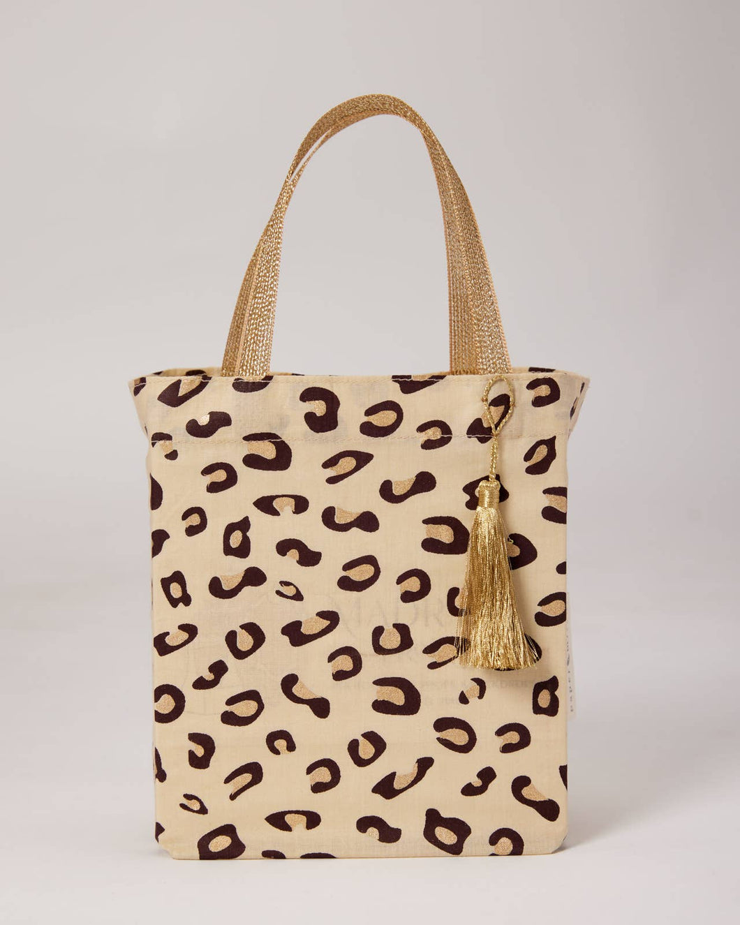 Reusable Fabric Gift Bags Tote Style - Hand-Block Printed Medium - H19cm x W23cm x D9cm / Safari