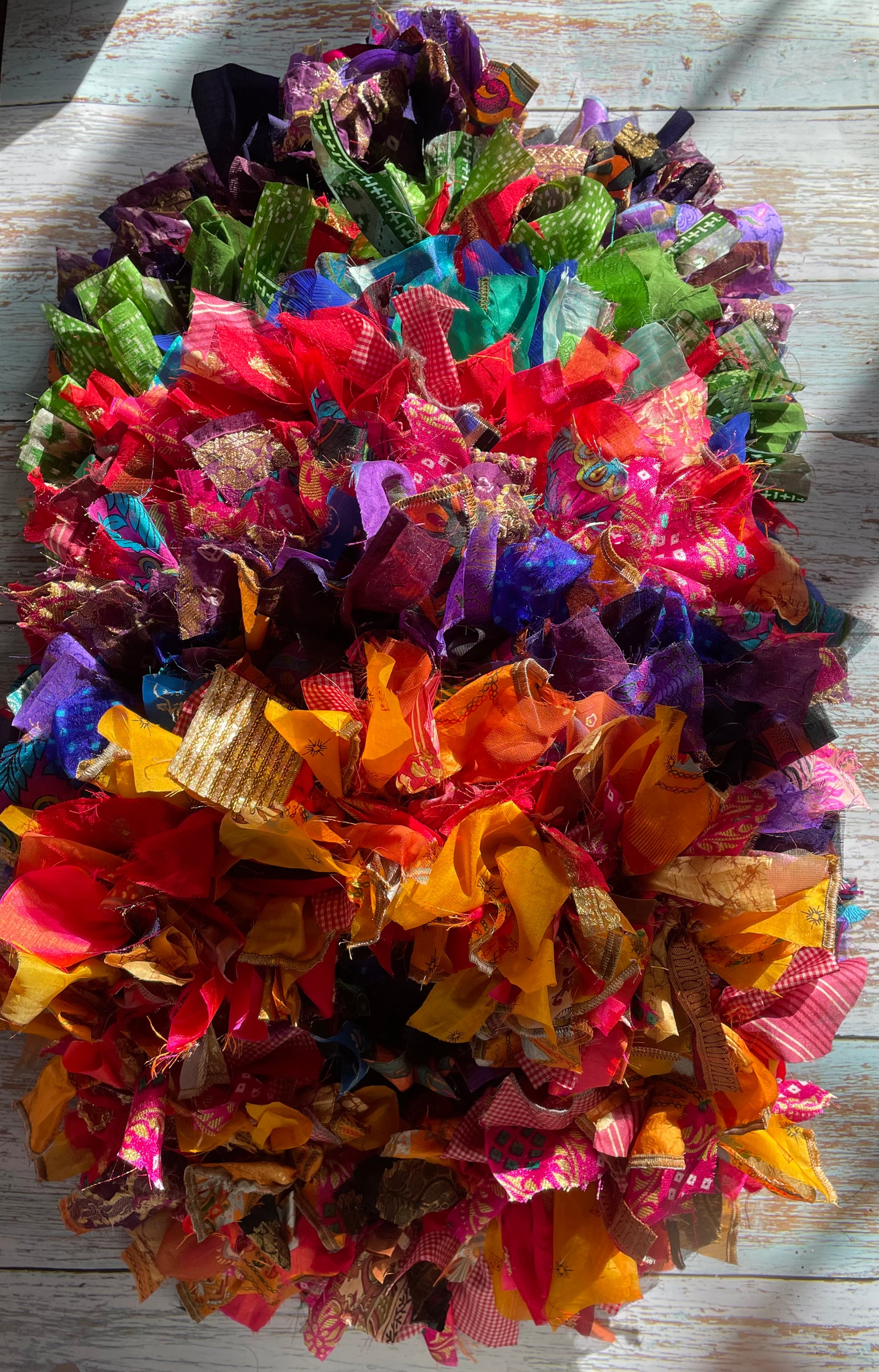 Handmade Upcycled Sari Rag Wreath, Handmade Unusual Christmas Door Wreath