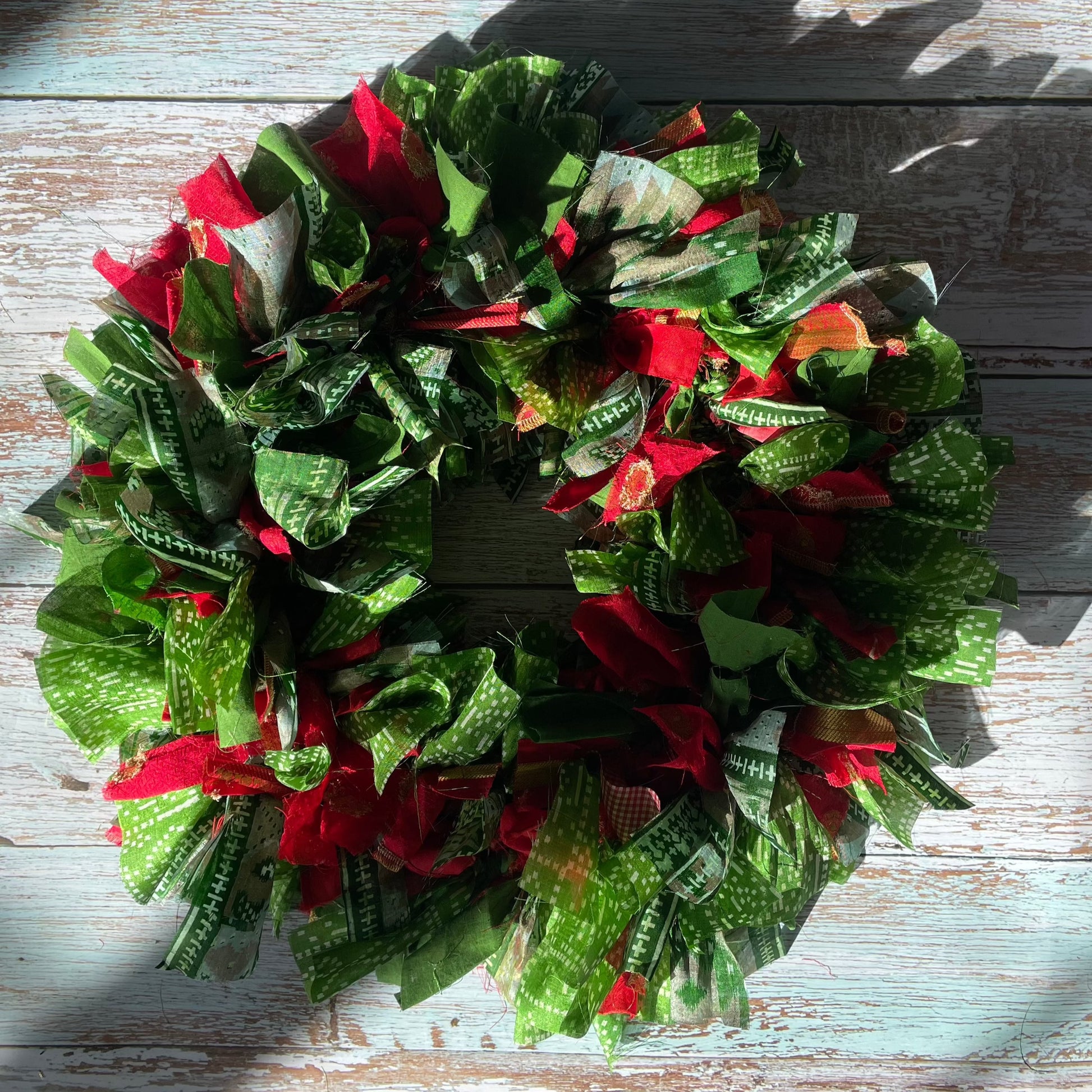 Handmade Upcycled Sari Rag Wreath, Handmade Unusual Christmas Door Wreath Christmas